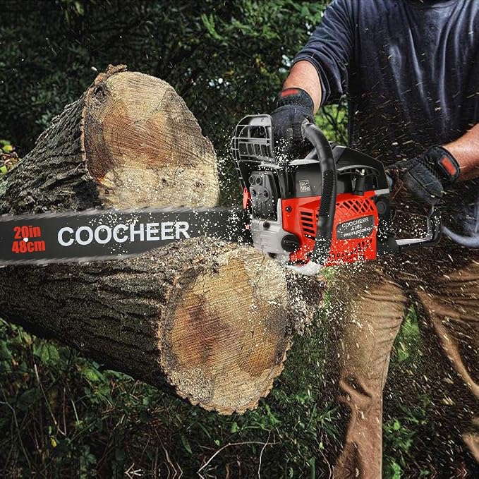 COOCHEER Gas Chainsaw 62CC 20Inch Gas Powered Chain saws, 3.5HP 2-Stroke Gasoline Chain Saw with for Tree Stumps, Limbs, Tree Felling, and Firewood Cutting(Black&Red 2023 Updated)
