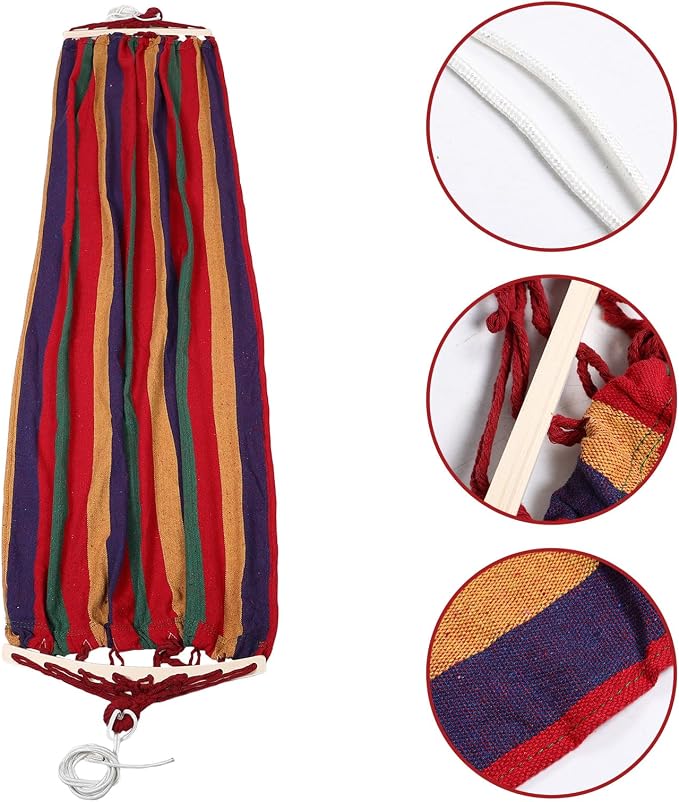 Kisangel Outdoor Camping Hammock with Thickened Canvas and Duckbill Buckle, Single-Person 200X80Cm Striped Tree Hammock for Hiking and Backyard Relaxation