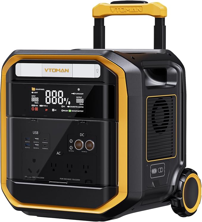 VTOMAN FlashSpeed Pro 3600 Portable Power Station, 3096Wh LFP Battery Solar Generator with 400W Solar Panel, 2Hr Fast AC Charge, 25% Efficient, UPS Home Backup with Wheels, for Outdoor RV Emergency