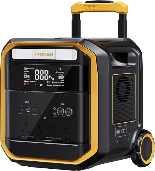VTOMAN FlashSpeed Pro 3600 Portable Power Station, 3096Wh LFP Battery Solar Generator with 400W Solar Panel, 2Hr Fast AC Charge, 25% Efficient, UPS Home Backup with Wheels, for Outdoor RV Emergency