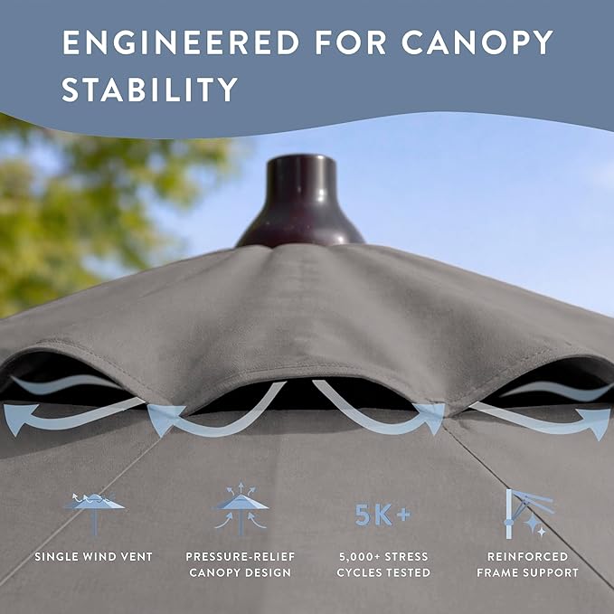 California Umbrella 10-Year Protection 7.5 Ft Outdoor Patio Umbrella, Pacifica Fade-Resistant Fabric, Auto-Tilt, Heavy Duty Aluminum Frame, 8 Reinforced Ribs for Pool or Deck, Bronze Pole, Taupe