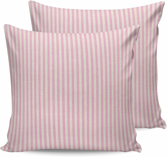 Outdoor Waterproof Throw Pillow Covers Set of 2 Pink Stripes Pillowcases 18x18 Inches Linen Classic Vertical Striped Patio Decorative Pillows Cushion Case Patio Pillows for Couch Bed Chair Garden