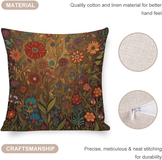 Decorations Throw Farmhouse Pillowcase Linen Cushion Case Flowers Spring Pillows Cover Oil Painting Colorful Garden Flowers Cooling Pillow Cases Gifts for Home Decor 16"x16"