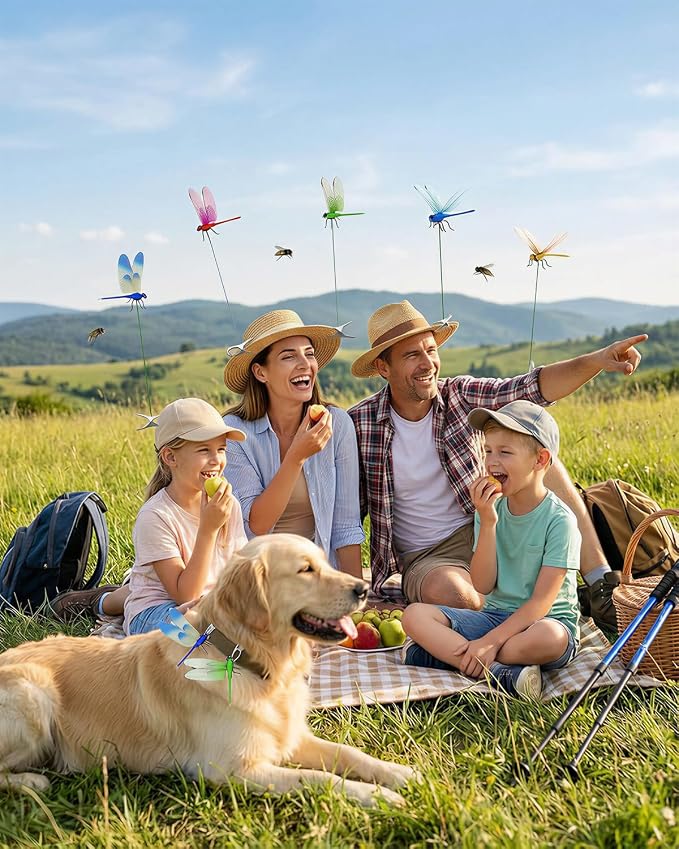 8 Pack Dragonfly Decoy Clips, 3D Realistic Wingman for Outdoor Garden, Nature-Inspired Visual Deterrent for Wasps, Flies and Bees, Clip-on Decoration for Hats, Backpacks and Patio