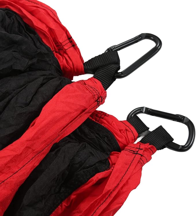 Camping Hammock for 2 Person, Portable Parachute Nylon Hammock, Double Lightweight Backpacking Hammock with Mountaineering Buckles, 300 x 200 cm for Outdoor Camping (Red and Black)