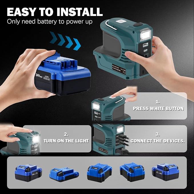 for Kobalt 24V Battery 220W Power Inverter,DC 20V to AC 110-120V Battery Inverter,Power Station Charger Adapter with 1 USB Port & 1 Type-C & 1 AC Outlet &1 DC Output 12V/5A,LED Light