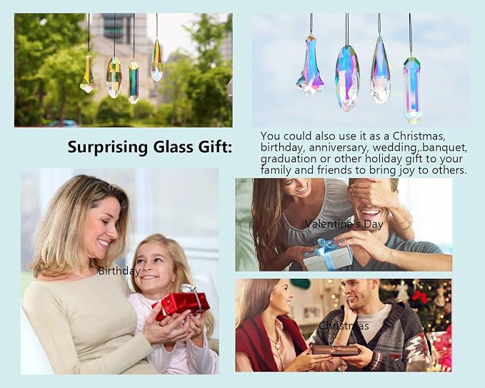 4 Pcs Crystal Prism Suncatcher Pendants Chandelier Window Garden Decor | Rainbow Chandelier Prisms Suncatcher Hanging Ornaments for Window Garden Home Office Party Decor Accent