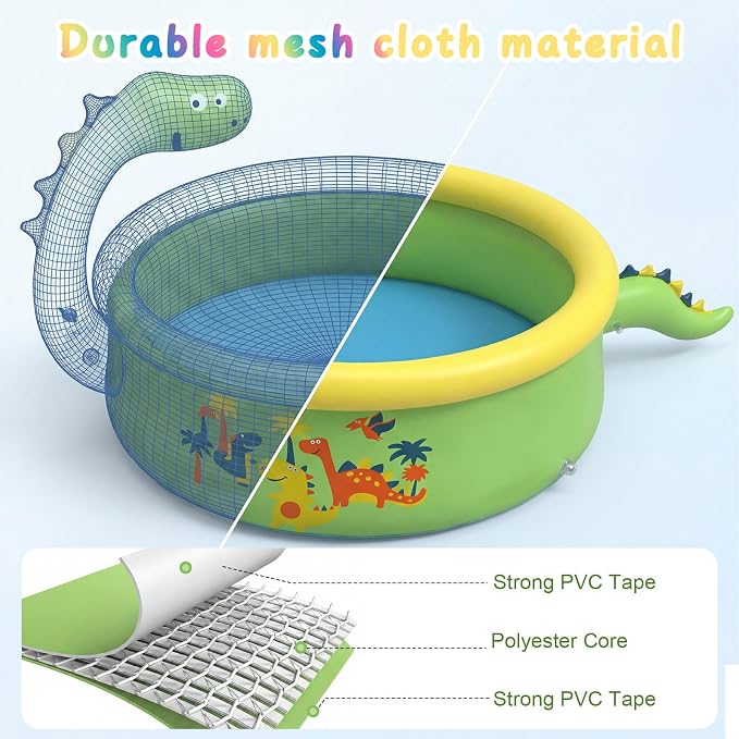 Dinosaur Inflatable Kiddie Pool Splash Pads for Toddlers Kids Splash Pads with Sprinkler Outdoor Blow up Mat Baby Dinosaur Play Swimming Pool for Backyard Garden, 69 x 24 in