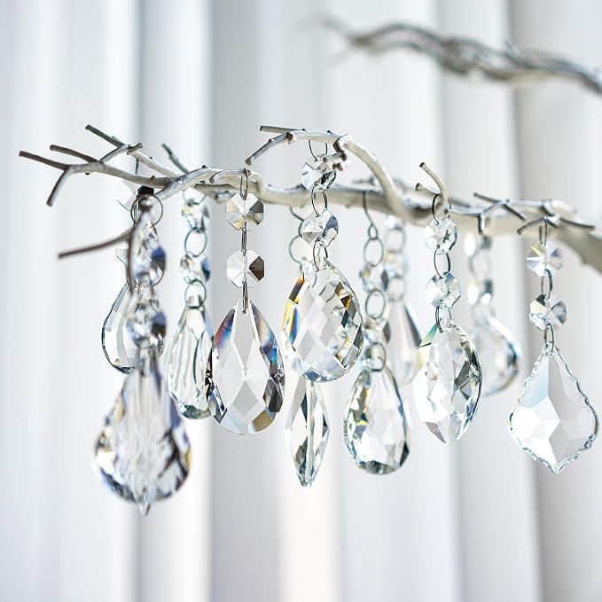 12 Pcs Clear Crystal Prism Chandelier Pendants Suncatcher Decor | Clear Crystal Chandelier Lamp Prism Pendants Drops Glass Balls Replacement Parts Suncatcher Hanging Ornaments for Home Decor