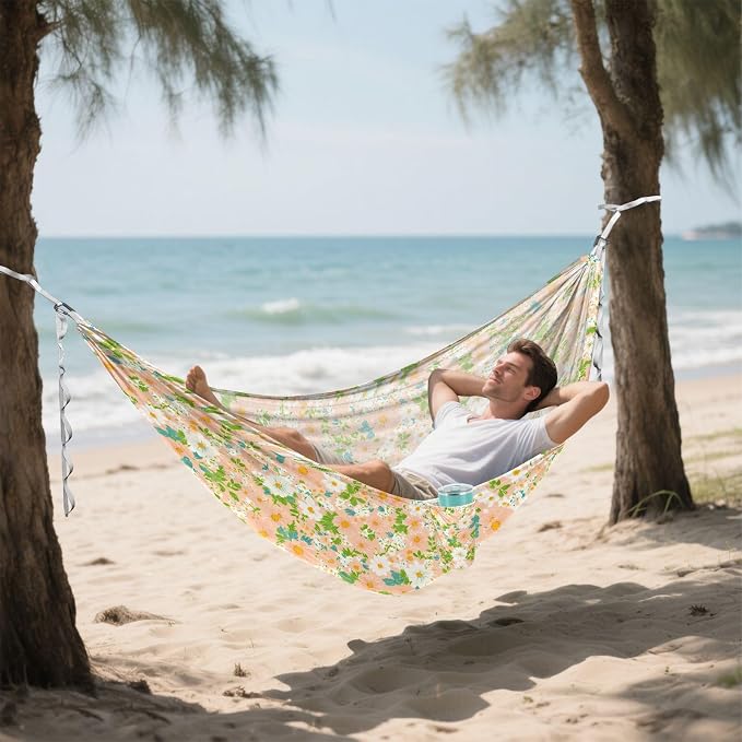 Camping Hammock Outdoor Hammocks for Outside Flower Green Leave Beach Trees Portable Lightweight with Pockets Tree Straps Indoor