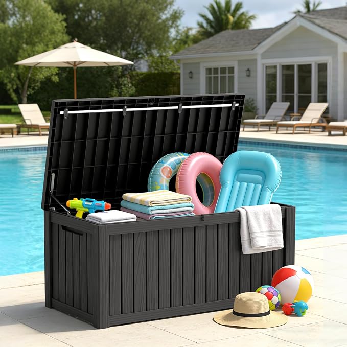 LubanNese Outdoor Storage Box, Waterproof Deck Box, Outdoor Patio Storage Bin, Weatherproof (Black, 150 Gallon)