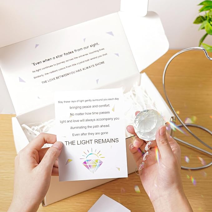 9-Inch Memorial Gifts,40mm Clear Memorial Crystal,Bereavement Suncatcher,Memorial Gifts for Loss of Mom Dad Friend Son Daughter,Silver Stand and a Sympathy Card