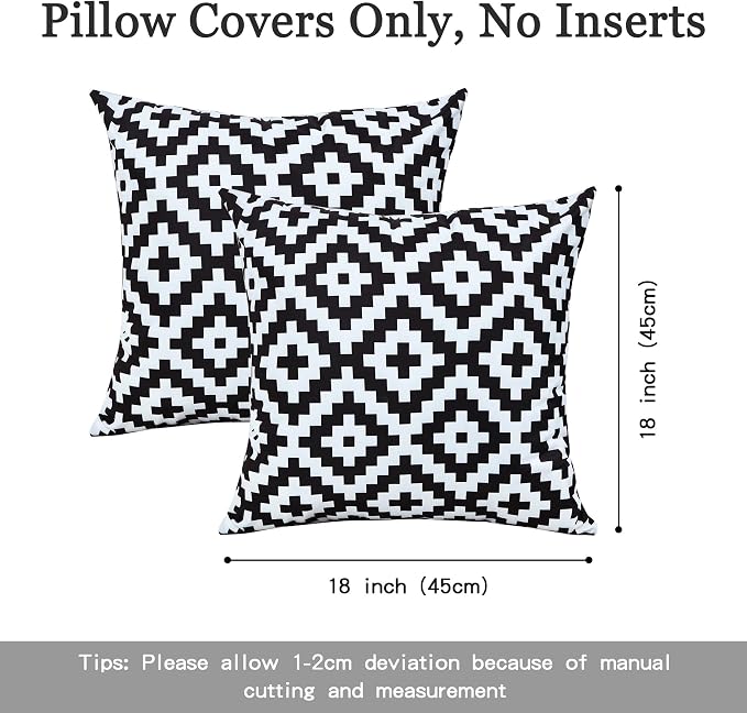 Geometric Outdoor Waterproof Pillow Covers 18x18 Inch Set of 2 | Black and White Modern Geometric Throw Pillows Cover, Decorative Cushion Covers for Summer Patio Garden Porch Sofa