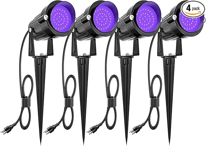 ZUCKEO Outdoor Blacklight Spotlight LED Spot Black Light with US Plug, 15W IP66 Landscape Black Lights Fixtures for Glow Party Body Paint Fluorescent Poster Yard Garden House Decorating(4Pack)