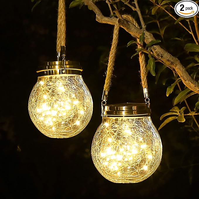 ROSHWEY Solar Lantern, 2 Pack Outdoor Lanterns with 30 LED Waterproof Garden Decor Patio Solar Lights Outdoor Decorative Backyard Outdoor Hanging, Warm Light