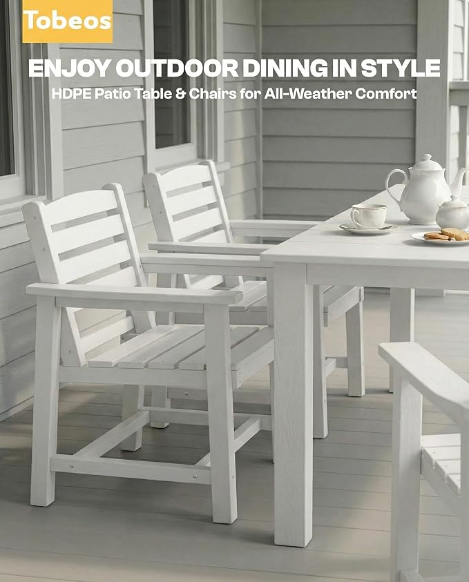 9-Piece Outdoor Dining Set with 15FT Umbrella for 8,White | HDPE table, chairs included, aluminum frame, weather-resistant furniture, perfect for yard, lawn, garden, deck