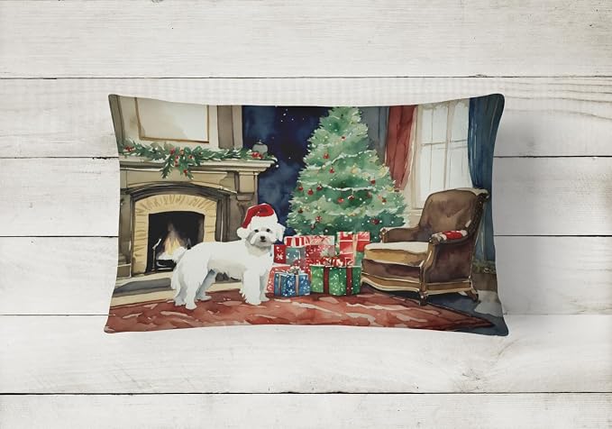 Caroline's Treasures DAC2702PW1216 Maltese Cozy Christmas Throw Pillow Machine Washable, Indoor Outdoor Decorative Pillow for Couch, Bed or Patio, 12HX16W
