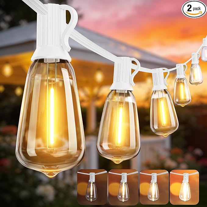 White Outdoor String Lights Waterproof 100FT Patio Lights for Wedding Yard | 100FT Connectable White Outside Lighting,52 Plastic Dimmable Edison Bulb for Backyard Bistro Porch Garden Gazebo Balcony Deck