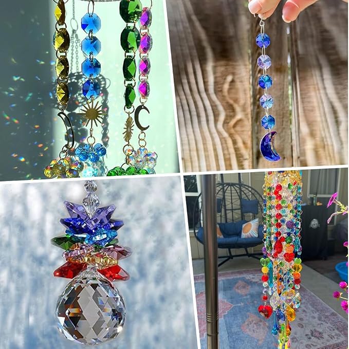 120Pcs 14mm Octagonal Crystal Beads Suncatcher Glass Beads with 2 Hole Dodger Blue Chandelier Replacement Connector Faceted Prism Spacers for DIY Lamp Hanging Ornament Pendant Jewelry Decor
