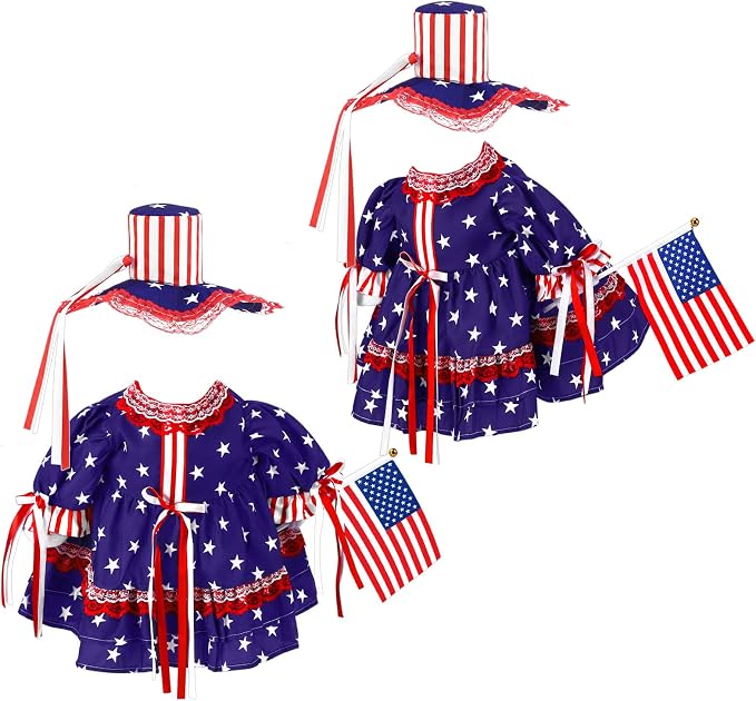 Outus 4th of July Porch Goose Outfit Includes Independence Day Dresses Clothes Hat and American Flag 23 Inch Patriotic Goose Porch Clothing for 4th of July 250th Anniversary Garden Yard Decoration
