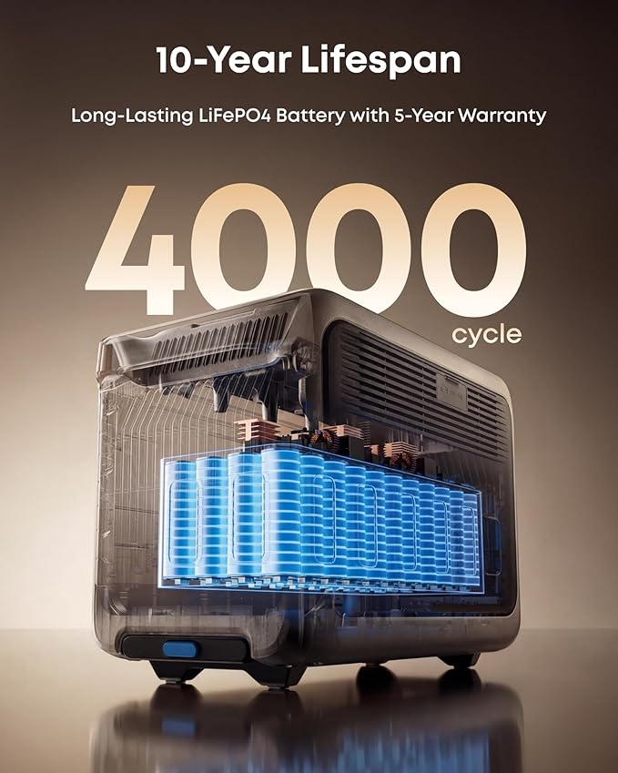 Anker SOLIX F3000 Portable Power Station with Expansion Battery, 3,072Wh, 6,000W Recharging, Solar Generators for Home Use, Expandable to 24kWh, For Outages, Camping, RVs, Emergencies