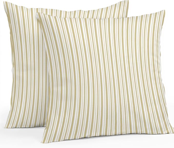 Yellow Vertical Stripes Waterproof Outdoor Pillow Covers Set of 2 Home Decor, Boho Pinstripes Apricot Lines Pillowcase Patio Pillow Covers for Couch Bench Patio Furniture Garden 16x16in