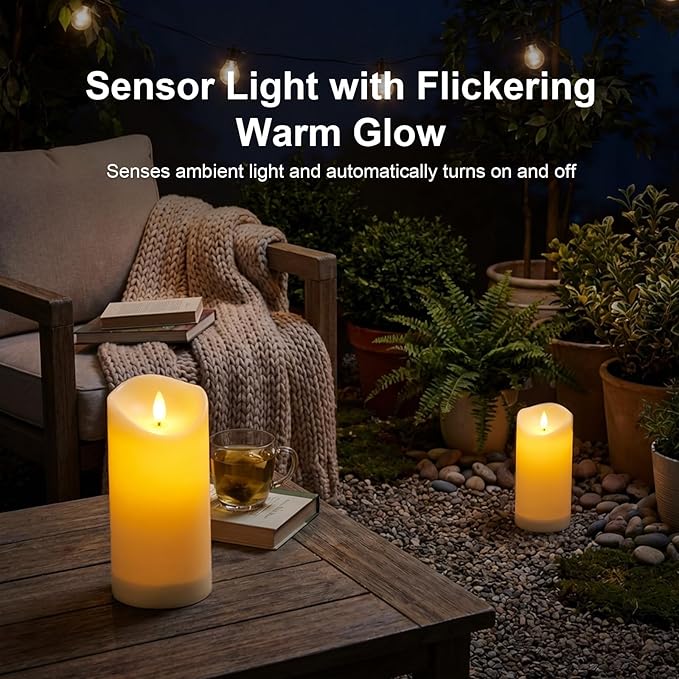 Solar Garden Decor for Outside-Solar Candles Outdoor Waterproof, Flameless LED Candles Rechargeable, Solar Powered Candles Dusk to Dawn for Patio Lantern Garden Table Decorations, Set of 2, 3.25" x 8"