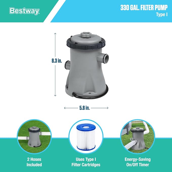 Bestway Fast Set 12 Foot x 30 Inch Round Inflatable Ring Above Ground Swimming Pool Set Easy Setup Backyard Outdoor Family Pool with Filter Pump