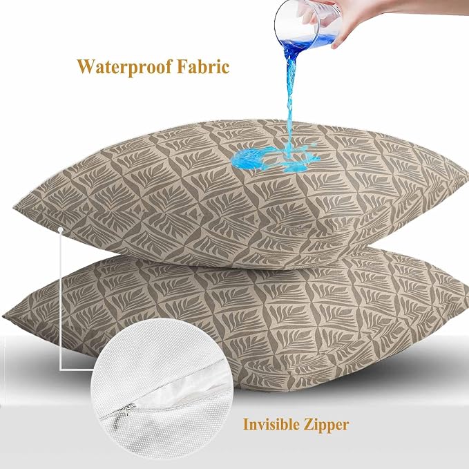 Retro Brown Outdoor Waterproof Throw Pillow Covers Set of 2, 26"x26", Floral Modern Abstract Geometric Decorative Pillow Covers Outside Cushion Case for Patio Porch Garden