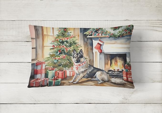 Caroline's Treasures DAC2712PW1216 Norwegian Elkhound Cozy Christmas Throw Pillow Machine Washable, Indoor Outdoor Decorative Pillow for Couch, Bed or Patio, 12HX16W