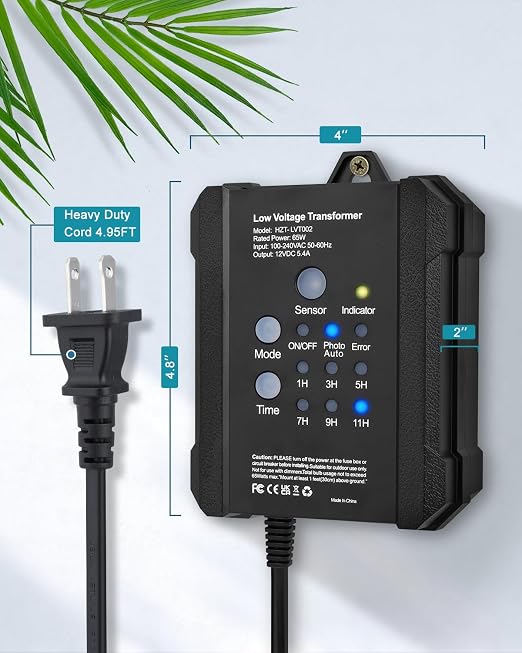 65W Outdoor Low Voltage Transformer with Timer and Photocell Sensor,120V AC to 12V DC Weatherproof for LED Landscape Lighting,Deck Lights,Spotlight, Pathway Light,ETL Listed