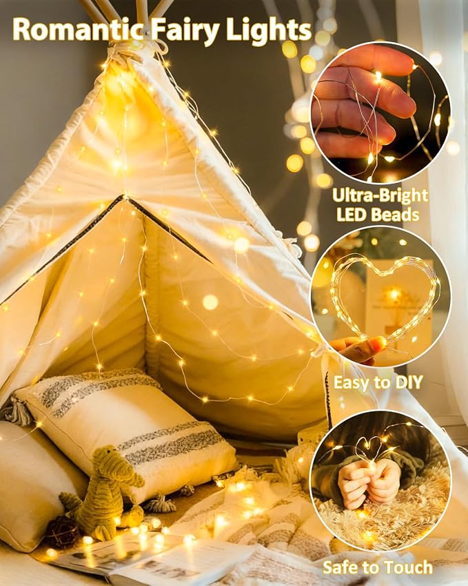 6 Pack 60 LED Fairy Lights Battery Operated with Remote, 20 FT Warm White | Cuttable, 8 Modes, Memory, Dimmable, Waterproof Battery String Lights with Timer for Indoor Outdoor, Christmas Decorations
