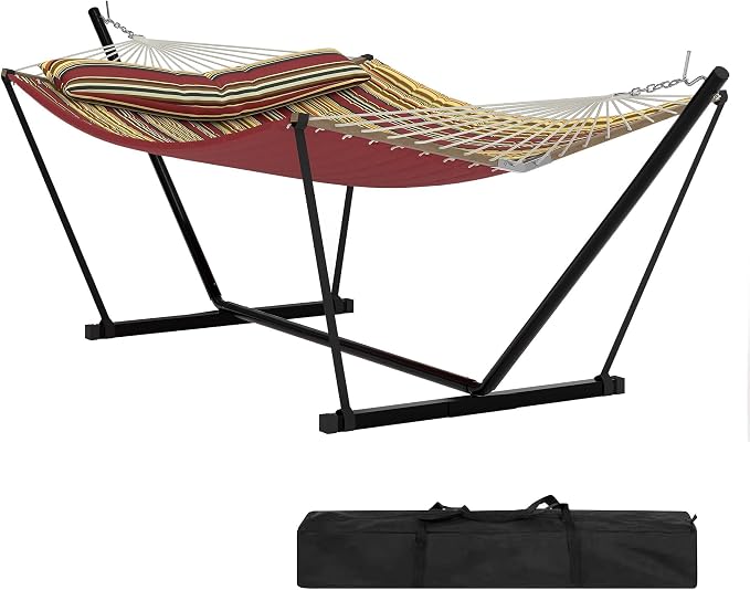 GarveeHome Portable 2 Person Double Hammock with Sturdy Heavy-Duty Steel Stand – 450LBS Max Load, Quick & Effortless Assembly, Perfect for Indoor Living, Yard, Patio & Camping Trips