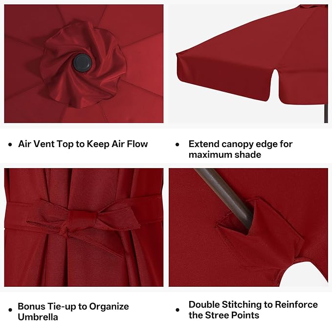 MASTERCANOPY Valance Patio Umbrella 7.5 ft Replacement Canopy for 6 Ribs-Burgundy Canopy Only
