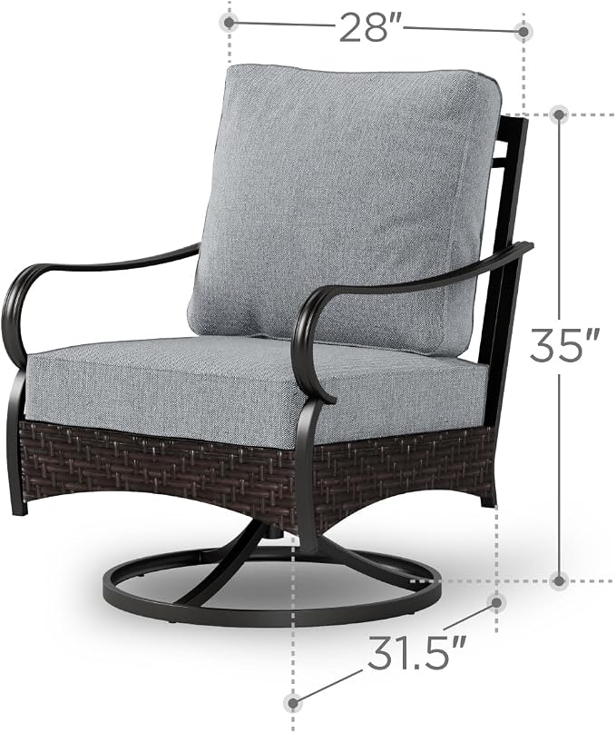 PHI VILLA Swivel Patio Sofa Chairs - 2 PCS Outdoor Swivel Rocker Armchairs, Patio Seating with High Back Deep Seat for Porch Deck Balcony