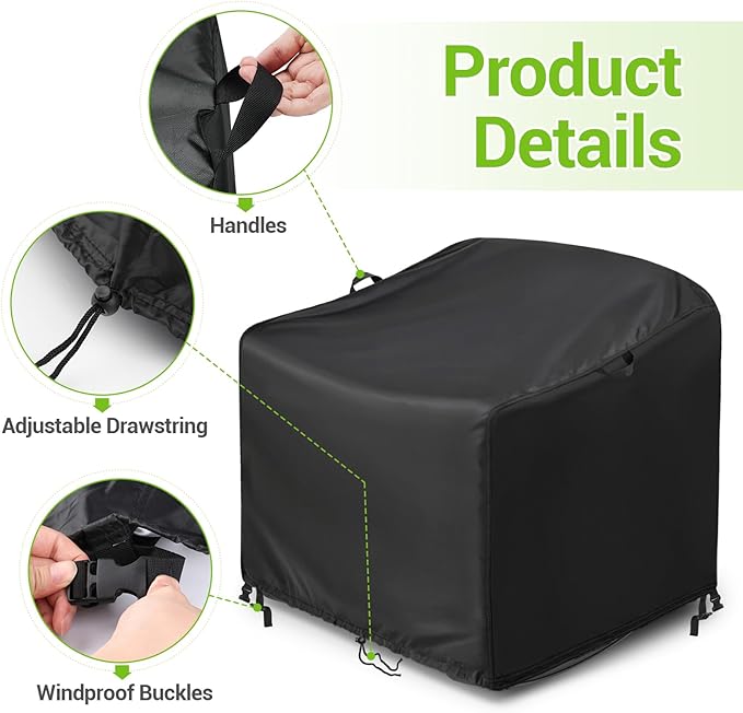 Kasla Patio Chair Cover, Waterproof Heavy Duty Cover for Outdoor Rocking Chair & Rattan Wicker Chair & Swivel Chair & Lounge Deep Seat (Black, 28"L×32"W×30"H)