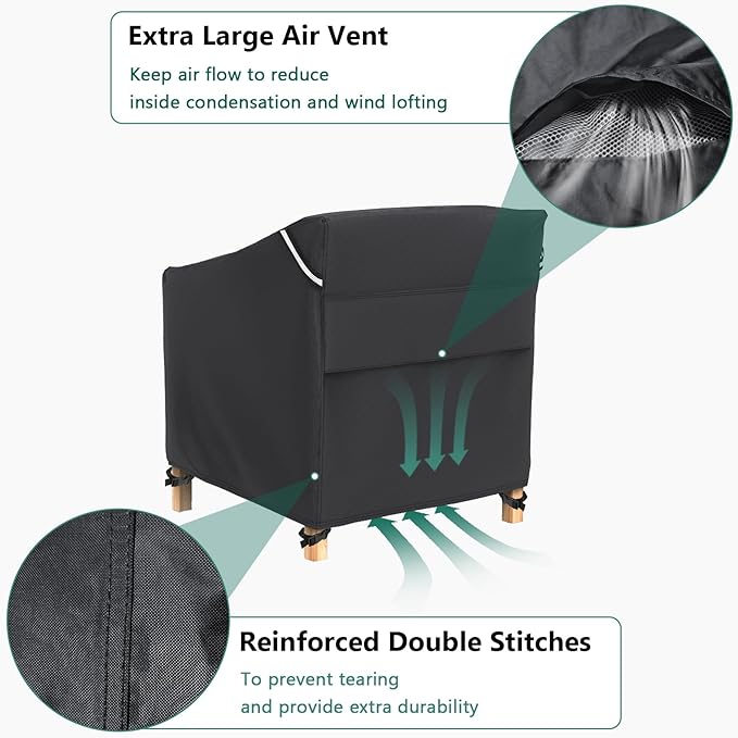 AKEfit Patio Chair Covers for Outdoor Furniture Waterproof 1 Pack,Heavy Duty Waterproof Outdoor Chair Covers for All-Weather Protection Lawn Lounge Deep Seat,Black-32Wx37Dx36H inches