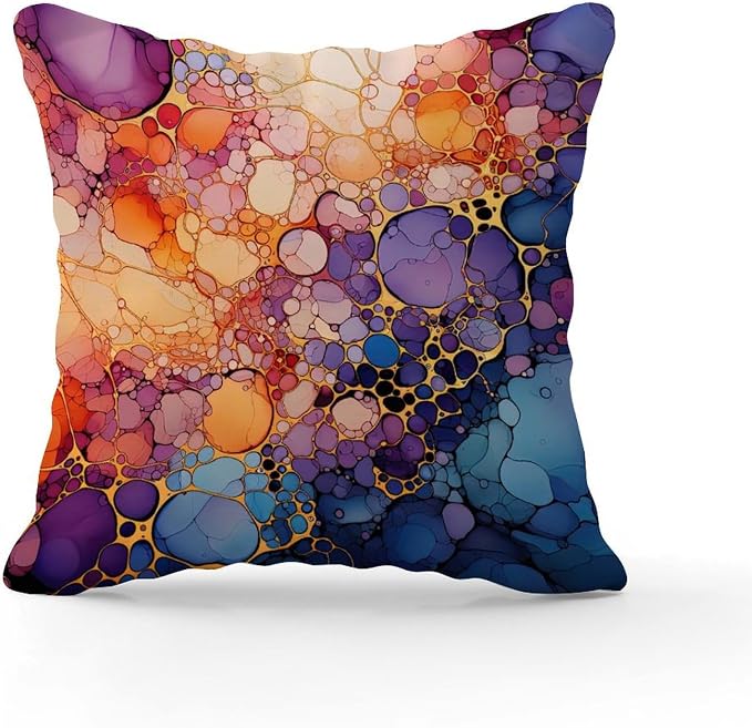 Throw Pillow Covers Ink Rainbow Shapes with Gold Pillows Retro Abstract Alcohol Ink Textures Pillow Cover Accent Modern Decorative Pillow Covers for Patio Couch Tent Sofa 18x18 in