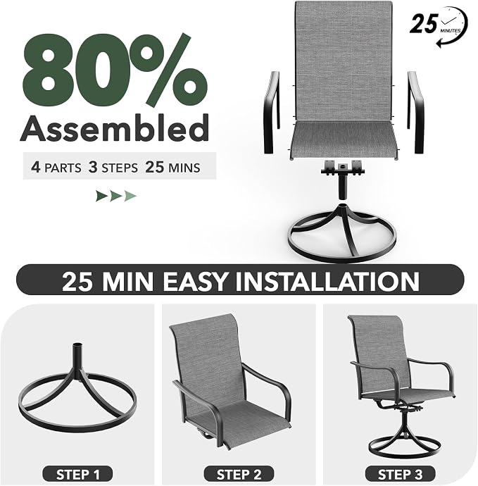 Grey Patio Swivel Rocker Chair and 54" Round Table Oudoor Dining Set 7 Sty2 | 6 Piece Swivel Chairs: High Back, Curved Armrest, Textilene Fabric, Rocking; 6-8 Person 54 inch Metal Round Table