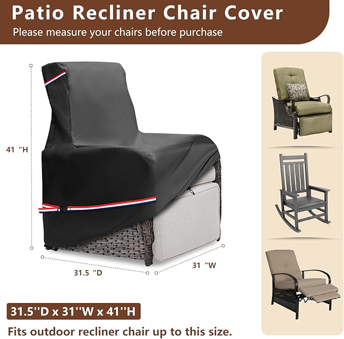 Outdoor Recliner Chair Covers 2 Pack,Patio Swivel Chair Covers,600D Heavy Duty Waterproof Patio Rocking Chairs Cover,Outdoor Furniture Covers for All Weather Protection.Black