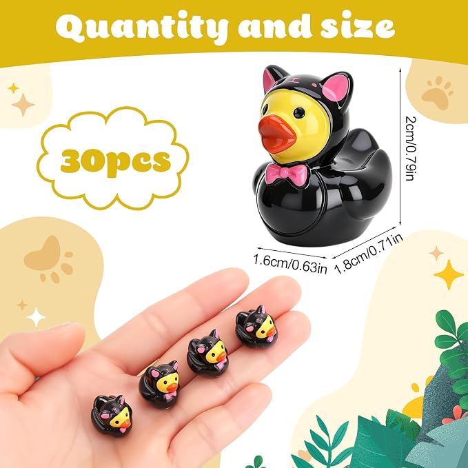 30 Pcs Black Cat Ducks, Mini Black Cat Resin Ducks Bulk, Fun Printed Toy Figures for Birthday Party Favors, Themed Decor, Kids Gift Collection (Black Cat)