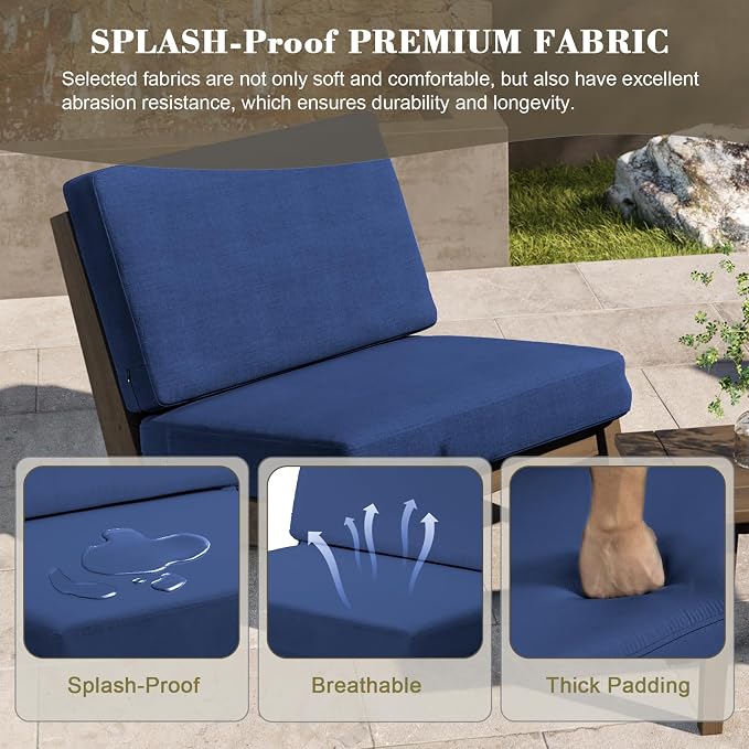 3 Piece Wood Outdoor Chairs Patio Bistro Set with Side Table, All Weather Outdoor Furniture Patio Sofa Chair Backyard Seating Group - Navy
