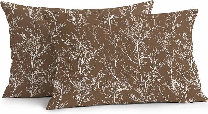 Brown Branches Waterproof Outdoor Pillow Covers Set of 2 Home Decor, Abstract Art Leaves Plant Lumbar Pillowcase Patio Pillow Covers for Couch Bench Patio Furniture Garden 20x12in