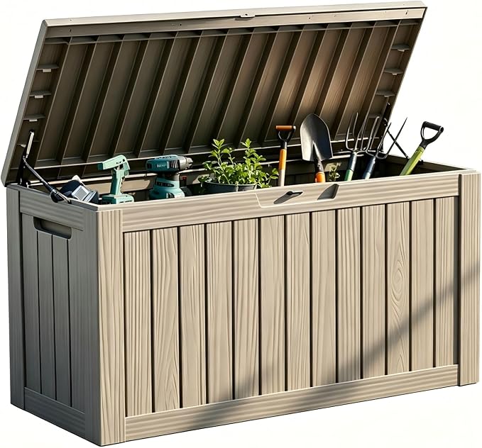 Outdoor Storage Box 90 Gallon, Patio Storage Box Waterproof & Lockable, Deck Box with Handles for Easy Move, Outside Storage Box for Garden Tools, Outdoor Cushion Storage - Grey