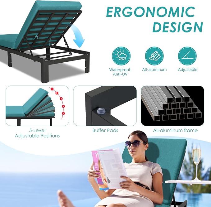 RADIATA Oversized Modern Aluminum Patio Furniture Set with Lounge Chair & Fire Pit Table, 29" Wide Deep Seated, Comfy Outdoor Sectional Sofa Set of 9, 500 lbs Heavy Duty Conversation Set, Turquoise