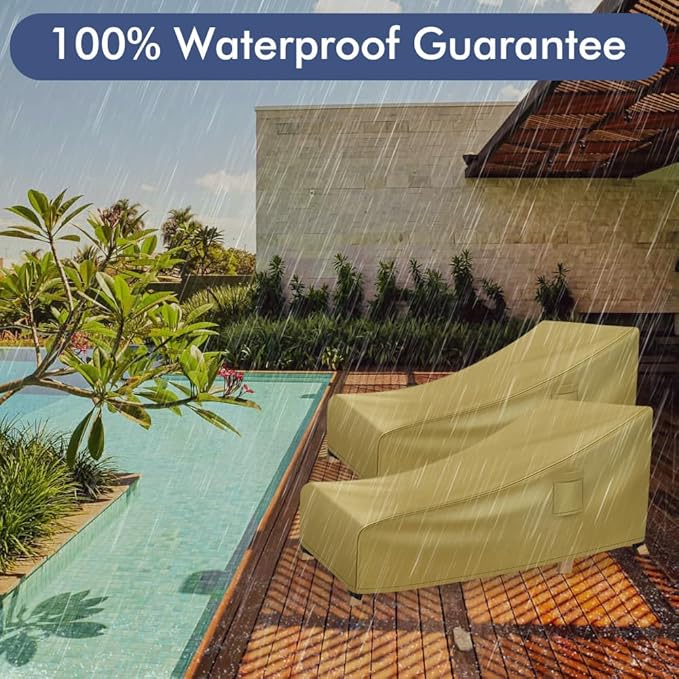 Richwon Chaise Lounge Covers Outdoor Waterproof, Heavy Duty Patio Furniture Covers, Fits up to 78L x 34W x 32H inches, 1 Pack, Khaki