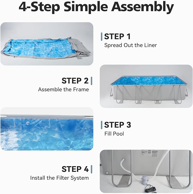 18' x 9' x 47" Rectangular Above Ground Pool Set with Removable Ladder and Filter Pump, Large Swimming Pool for Backyard, Gray