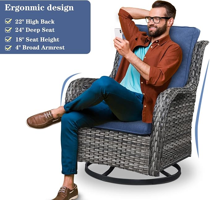 Belord 8 Piece Wicker Patio Furniture Set, Outdoor Swivel Rocker Chairs Set of 2 with Ottomans and Sectional Couch, All Weather Patio Conversation Furniture Set, for Pool,Yard Gray Wicker/Blue