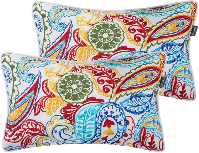Water Resistant Outdoor Lumbar Pillows for Patio Furniture,12 x20 Inch Decorative Pillows Set of 2,with Insert,Hidden Zipper Headrests for Sofa Couch Chair(Phoenix)