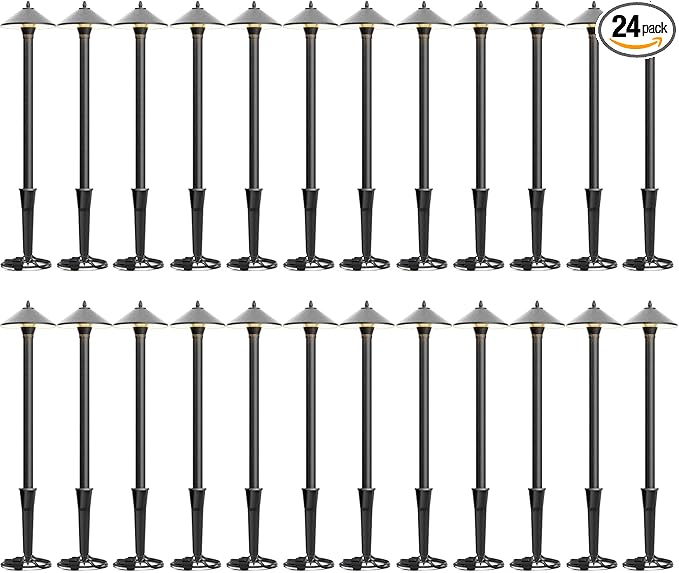 VENUS MANUFACTURING 24PK Low Voltage LED Pathway Lights 1.2W Outdoor Landscape Lighting 40 Lumen Landscape Path Lights 2700K for Lawn Patio Yard Walkway Driveway Pathway Garden
